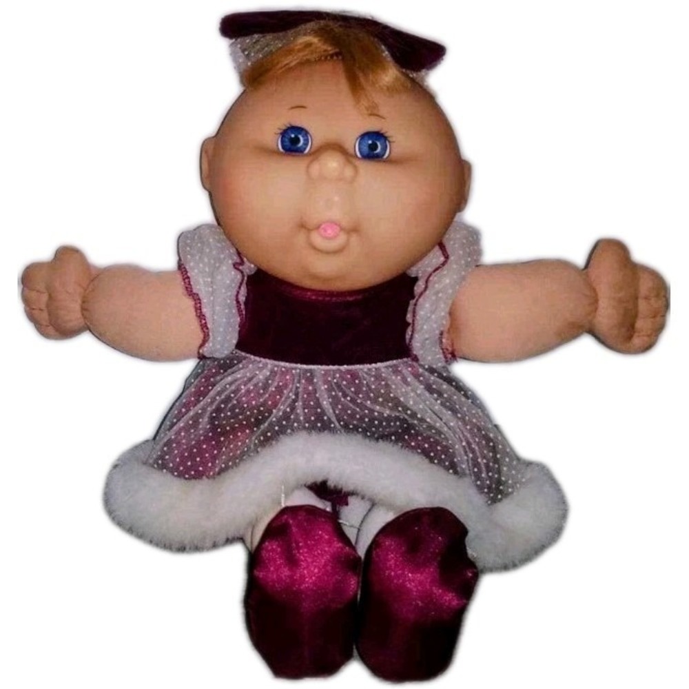 1991 Cabbage Patch Doll With Tuft Of Red Hair with Bow Blue Eyes Dress F166661